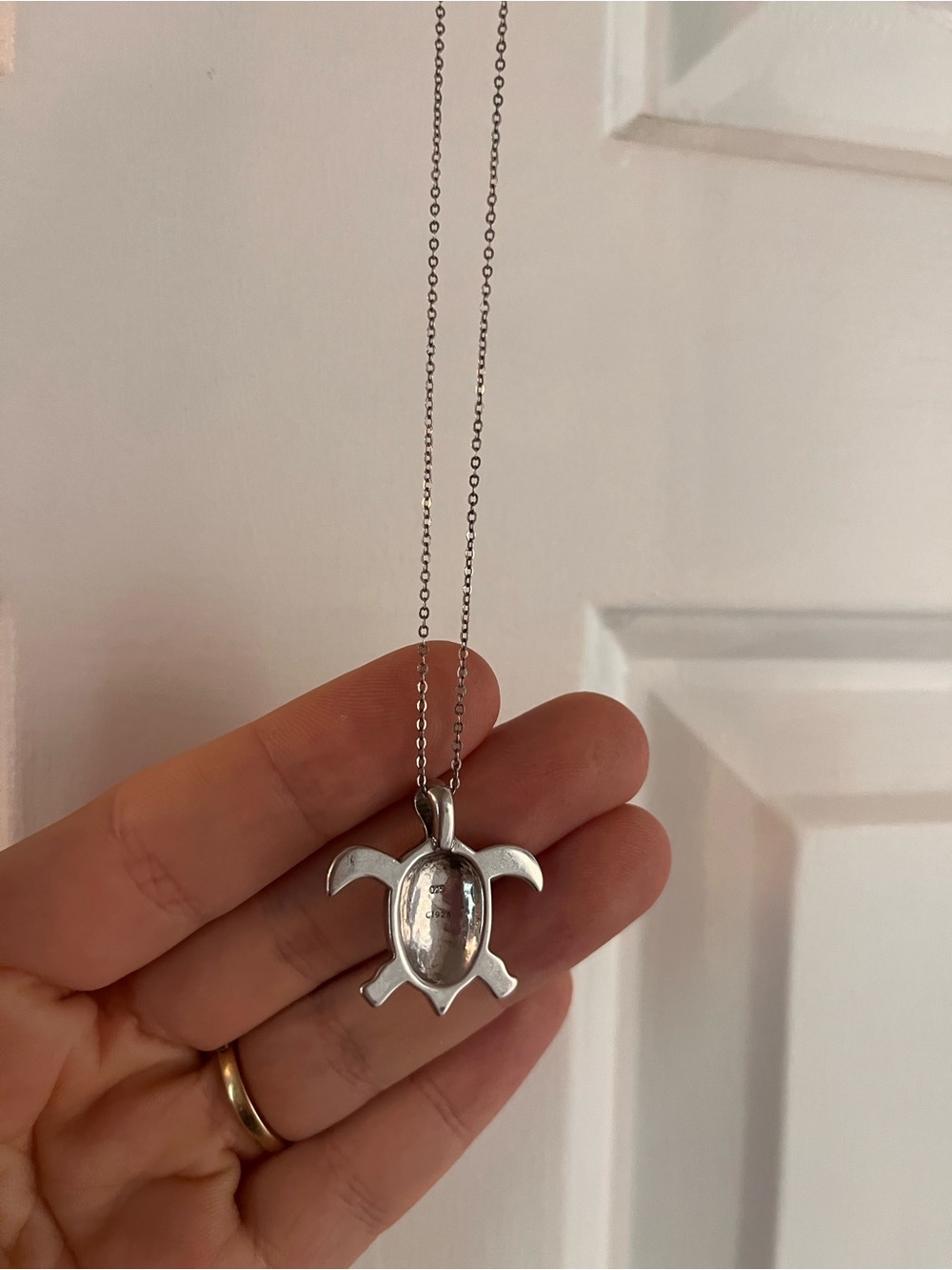 Silver Turtle Pendant Necklace with Blue Opal Inlay - Picture 4 of 4